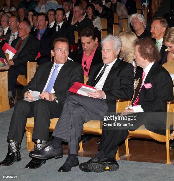 Arnold Schwarzenegger, Lou Ferrigno, Keith Morrison, and Richard Simmons attend the godfather of fitness Jack LaLanne's "Celebration of Life"...