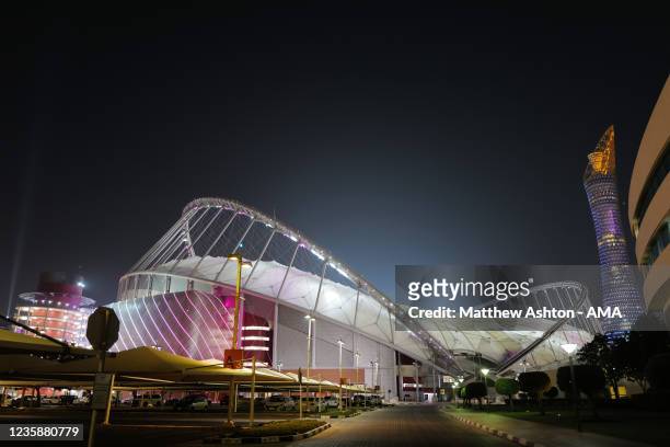 An exterior general view of the Khalifa International Stadium, also known as National Stadium as part of the Doha Sports City complex with the Aspire...