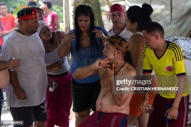 Graphic content / Tilo Pereira performs a ritual to channel ancient spirits on the Sorte mountain in Yaracuy state, Venezuela, on October 11, 2021. -...