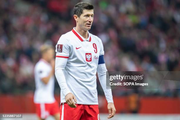 Robert Lewandowski of Poland seen in action during the FIFA World Cup 2022 Qatar qualifying match between Poland and San Marino at PGE Narodowy...