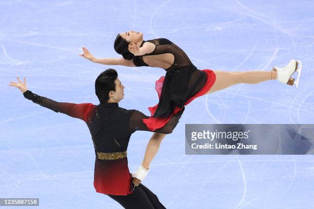 Wang Shiyue and Liu Xinyu of China perform in the Ice dance free dance during the 2021 Asia Open Figure Skating test event for the Beijing 2022...