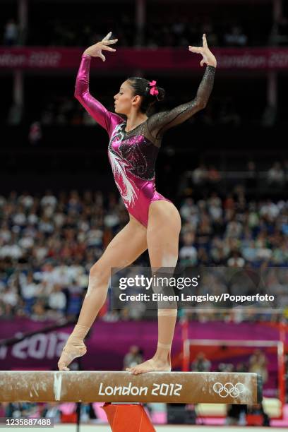 Elsa Garcia representing Mexico competing on balance beam during the womens artistic qualification on day 2 of the 2012 Summer Olympics at the North...