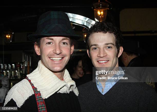 Todd Lattimore and A.J. Shively and poses at the after party for Kelsey Grammer, Douglas Hodge, Robin De Jesus & Fred Applegate's final performance...