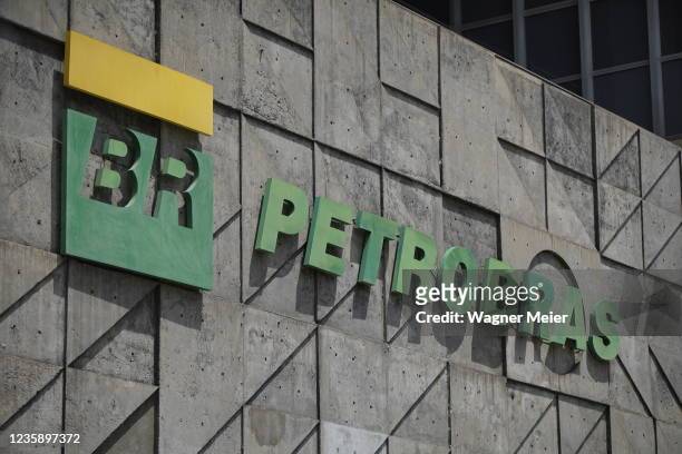 Petrobras logo outside headquarters building in downtown Rio de Janeiro on October 15, 2021 in Rio de Janeiro, Brazil. President Jair Bolsonaro said...