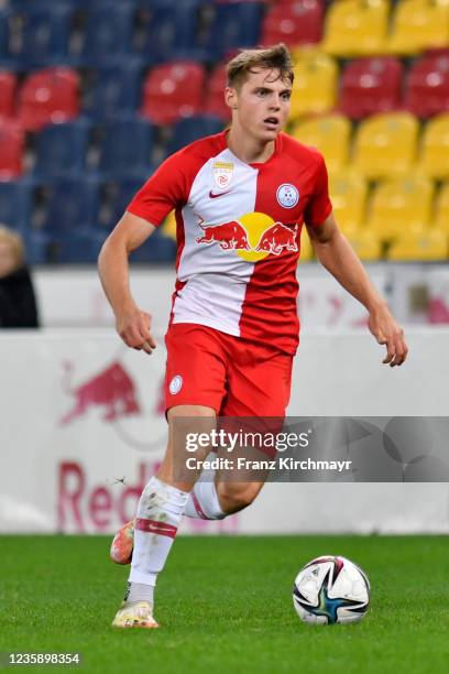 Benjamin Boeckle of Liefering during the 2. Liga match between FC Liefering and FC Juniors OOe at Red Bull Arena on October 15, 2021 in Salzburg,...