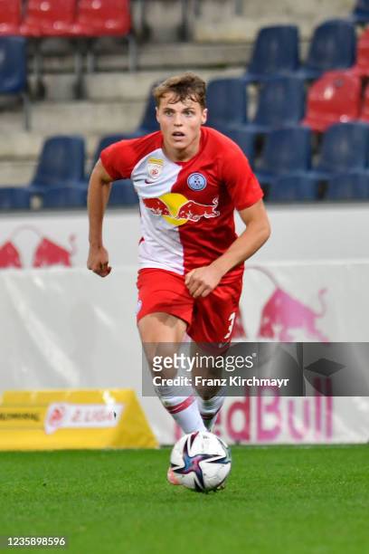 Benjamin Boeckle of Liefering during the 2. Liga match between FC Liefering and FC Juniors OOe at Red Bull Arena on October 15, 2021 in Salzburg,...