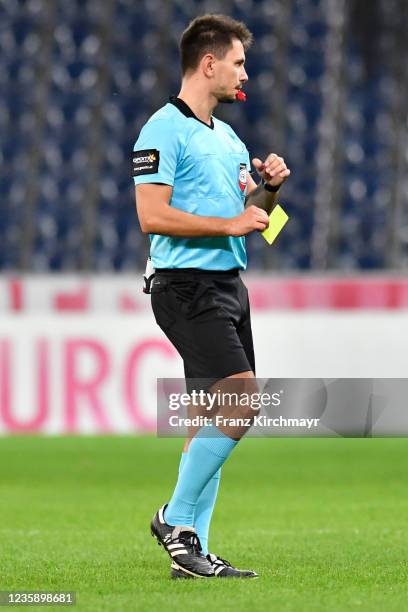 Referee Alain Sadikovski during the 2. Liga match between FC Liefering and FC Juniors OOe at Red Bull Arena on October 15, 2021 in Salzburg, Austria.