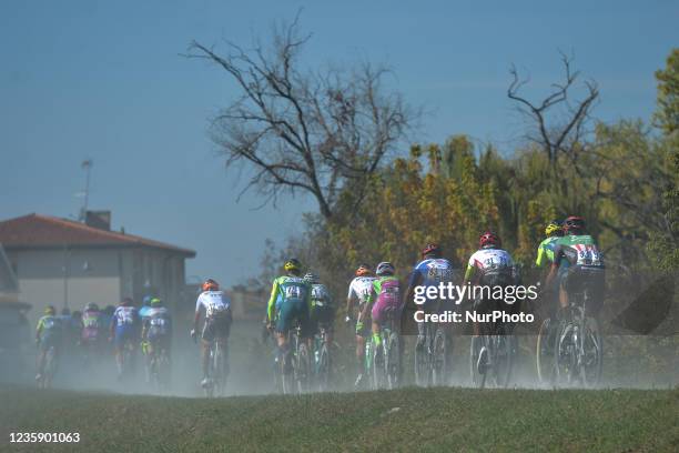 Riders during the Serenissima Gravel, the 132.1km bicycle pro gravel race from Lido di Jesolo to Piazzola Sul Brenta, held in the Veneto region. On...