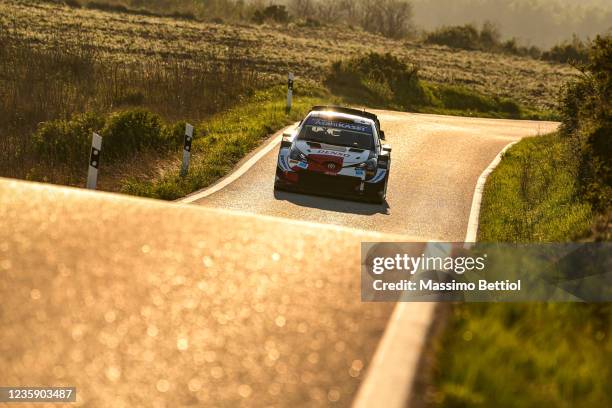 Sebastien Ogier of France and Julien Ingrassia of France compete with their Toyota Gazoo Racing WRT Toyota Yaris WRC during Day Two of the FIA World...