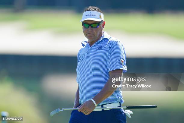 Robert Allenby of Australia at the ninth green during the first round of the PGA TOUR Champions SAS Championship at Prestonwood Country Club on...