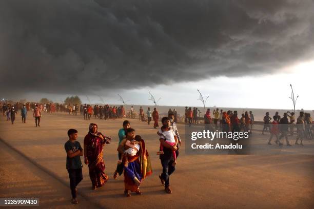 View of the area after a sudden cyclonic wind caused a sandstorm in the Potenga beach area of Chittagong, Bangladesh on October 15, 2021. The whole...