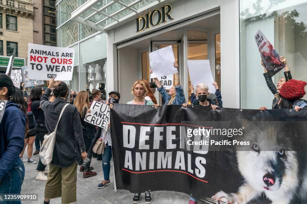 Animal rights activists gathered on Grand Army Plaza and marched across Midtown Manhattan staging rallies in front of high-end fashion store...