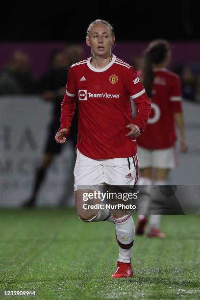 Leah Galton of Manchester United during the FA Women's Continental League Cup match between Durham Women and Manchester United at Maiden Castle,...