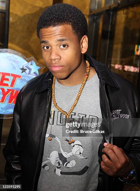 Tristan Wilds promotes "90210" and poses as he visits Planet Hollywood Times Square on April 22, 2011 in New York City.