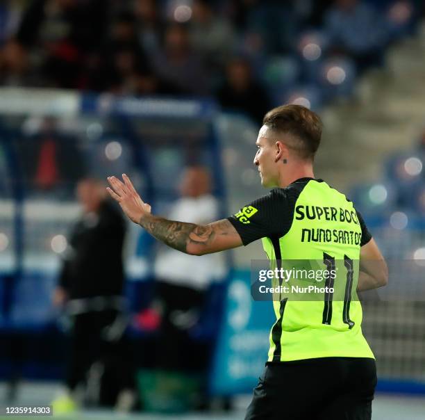 Nuno Santos of Sporting CP after scoring a goal during the Taca de Portugal match between CF os Belenenses and Sporting CP at on October 15, 2021 in...