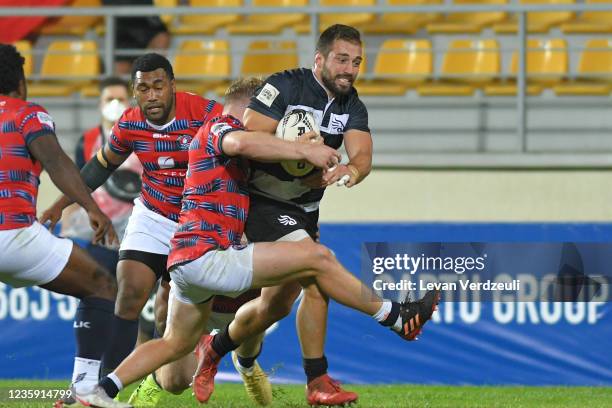 Merab Sharikadze, the captain of Black Lion in action during the Rugby Europe Super Cup 2021 Eastern Conference round 1 match between Black Lion and...