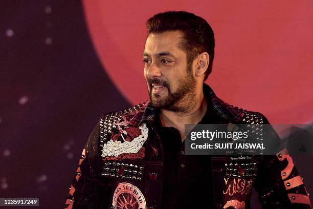 Bollywood actor Salman Khan attends a promotional event in Mumbai on October 16, 2021.