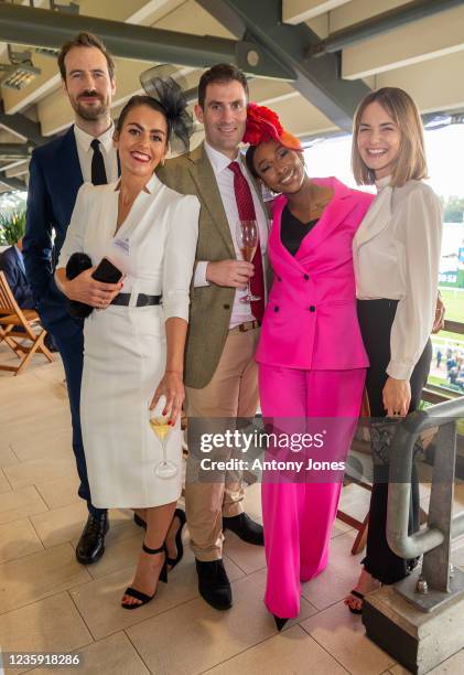 Guest,Jess Frei ,Zafar Rushdie, Alexandra Burke and Kara Tointon attend the QIPCO British Champions Day at Ascot Racecourse on October 16, 2021 in...