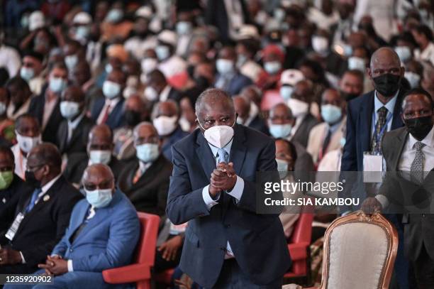 Former Ivorian President Laurent Gbagbo attends the launch of the constituent congress of his new party, at the Hotel Ivoire in Abidjan, on October...