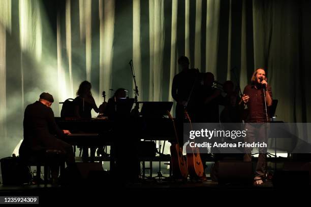 Kai Schumacher, Gisbert zu Knyphausen and an ensemble perform live on stage during a concert at the Admiralspalast on October 16, 2021 in Berlin,...