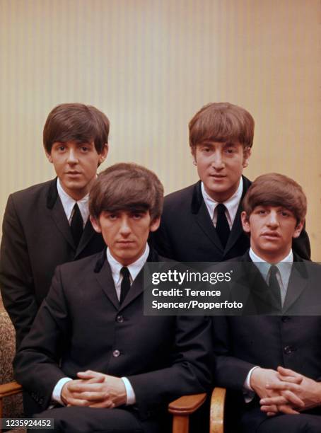 The Beatles Paul McCartney, John Lennon, George Harrison and Ringo Starr photographed circa November 1963 in London, England.