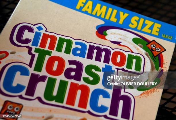 This photo illustration shows an 18.8-ounce box of General Mills' Cinnamon Toast Crunch on October 15 in Arlington, Virginia. - More air in that bag...