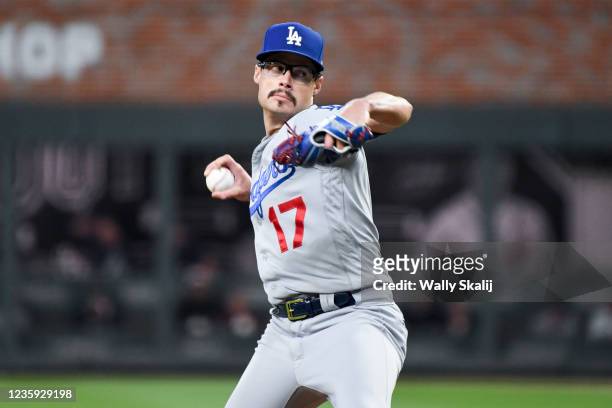 Atlanta, GA Los Angeles Dodgers relief pitcher Joe Kelly delivers a pitch during the seventh inning in game one in the 2021 National League...