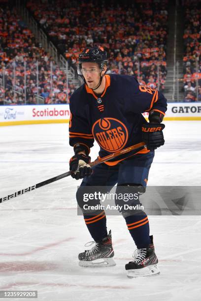 Kyle Turris of the Edmonton Oilers skates during the second period in the game against the Calgary Flames on October 16, 2021 at Rogers Place in...