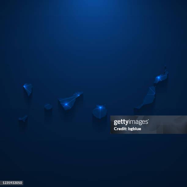 kanarische inseln kartennetz - helles netz auf dunkelblauem hintergrund - canary islands stock-grafiken, -clipart, -cartoons und -symbole