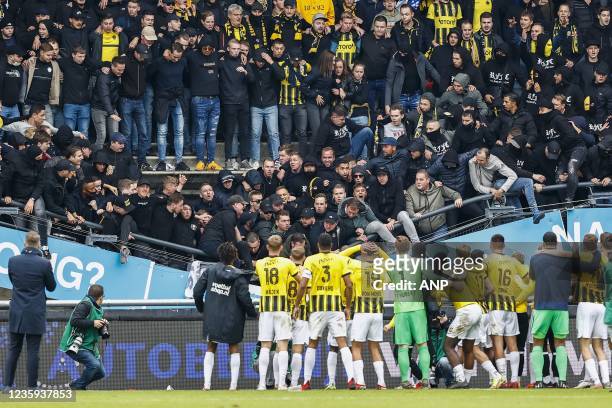 The stands with hopping Vitesse supporters collapse during the Dutch Eredivisie match between NEC and Vitesse Arnhem in De Goffert on October 17,...