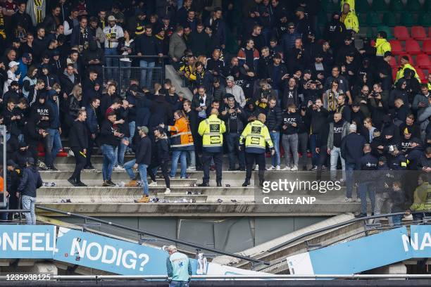 The stands with hopping Vitesse supporters collapse during the Dutch Eredivisie match between NEC and Vitesse Arnhem in De Goffert on October 17,...