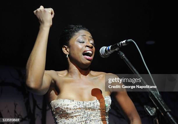 Actress Montego Glover performs at the Broadway Takes the Runway Benefit at Touch Night Club on October 4, 2010 in New York City.