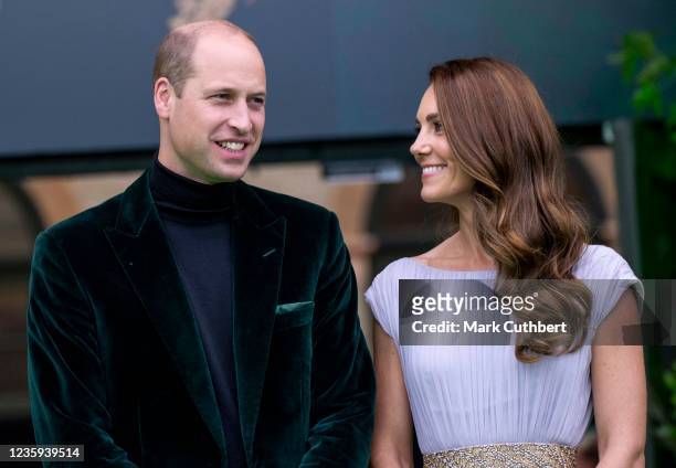 Catherine, Duchess of Cambridge and Prince William, Duke of Cambridge attend the Earthshot Prize 2021 at Alexandra Palace on October 17, 2021 in...