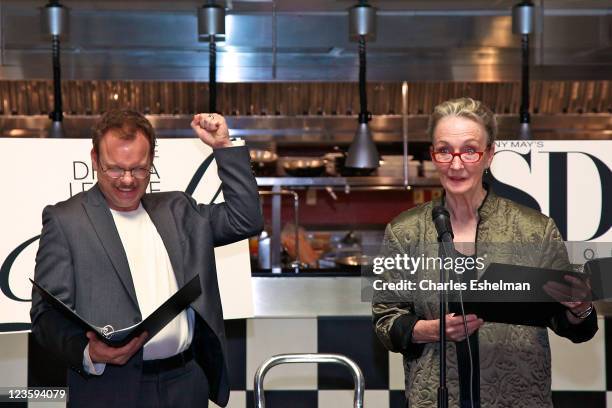 Actors Norbert Leo Butz and Kathleen Chalfant announce the 77th annual Drama Desk Awards Nominess announcement at SD26 on April 25, 2011 in New York...