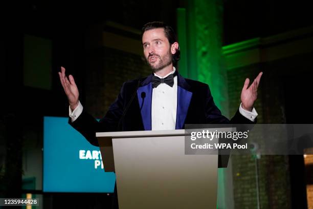 Chief Executive of the Royal Foundation Jason Knauf delivers a speech during the 2021 Earthshot Prize Awards Ceremony at Alexandra Palace on October...