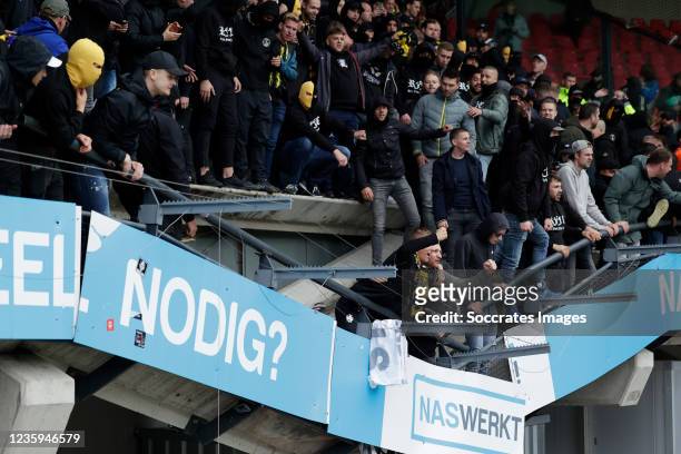 Tribune of Vitesse fans collapse during the Dutch Eredivisie match between NEC Nijmegen v Vitesse at the Goffert Stadium on October 17, 2021 in...