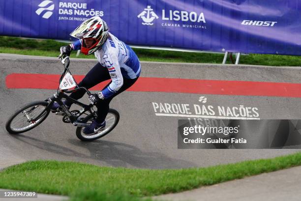 Lieke Klaus from the Netherlands in action during the Red Bull UCI Pump Track World Championships at Parque das Nacoes on October 17, 2021 in Lisbon,...