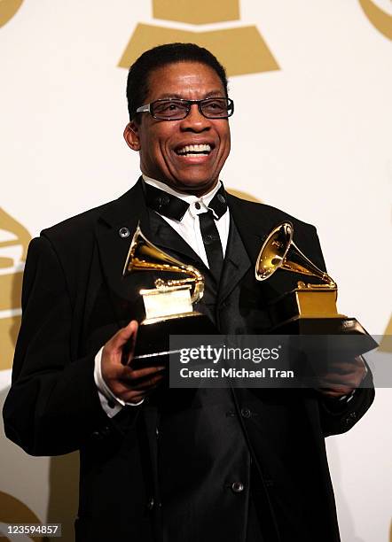 Musician Herbie Hancock poses in the press room at The 53rd Annual GRAMMY Awards held at Staples Center on February 13, 2011 in Los Angeles,...