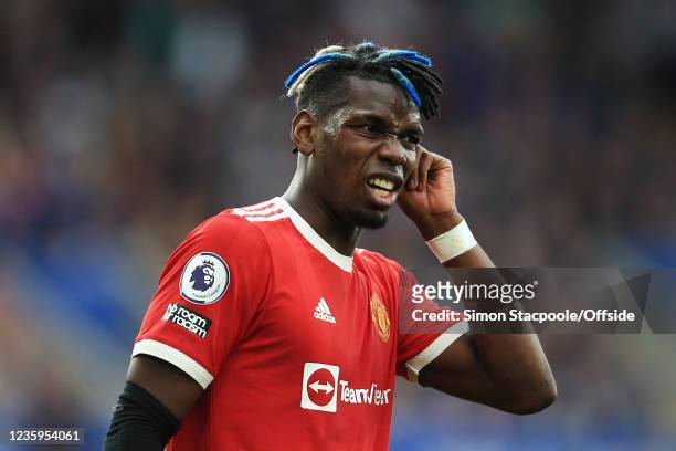 Paul Pogba of Manchester United looks dejected during the Premier League match between Leicester City and Manchester United at The King Power Stadium...
