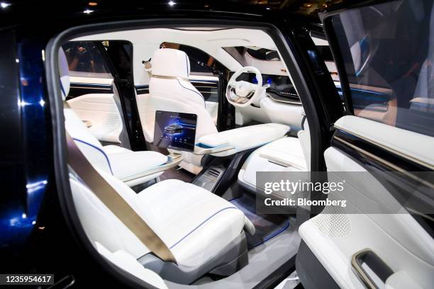 The interior of Foxconn Technology Group's Foxtron Model E concept electric sedan unveiled at the Hon Hai Tech Day event in Taipei, Taiwan, on...