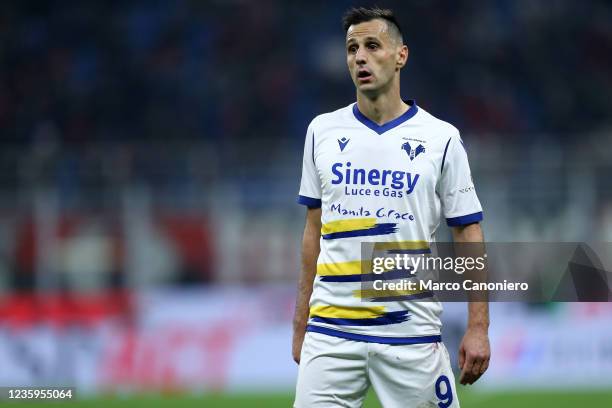 Nikola Kalinic of Hellas Verona Fc looks on during the Serie A match between Ac Milan and Hellas Verona Fc. Ac Milan wins 3-2 over Hellas Verona Fc.
