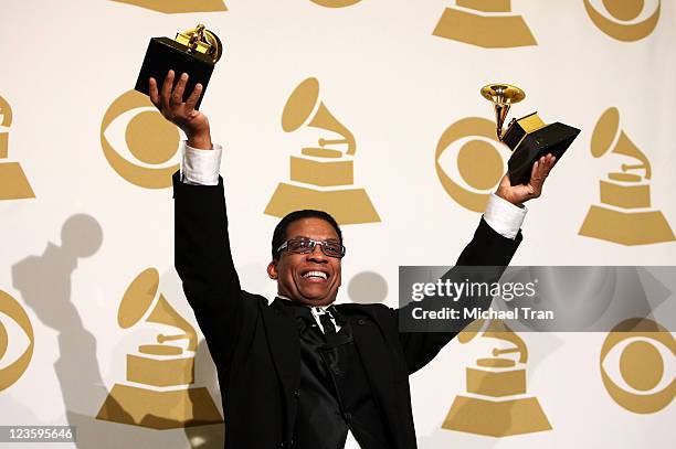 Musician Herbie Hancock poses in the press room at The 53rd Annual GRAMMY Awards held at Staples Center on February 13, 2011 in Los Angeles,...