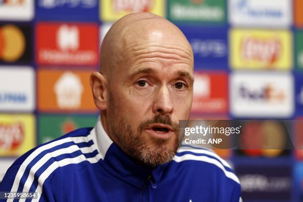 Erik ten Hag during the press conference ahead of the Champions League match against Borussia Dortmund at the Johan Cruijff ArenA on October 18, 2021...