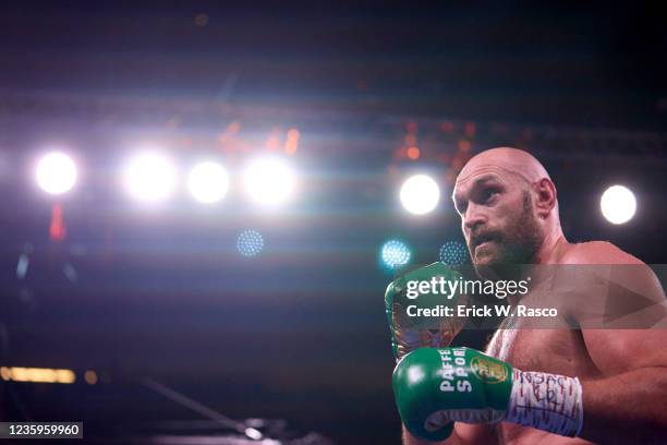 Heavyweight Title: Tyson Fury in action vs Deontay Wilder at T-Mobile Arena. Paradise, NV 10/9/2021 CREDIT: Erick W. Rasco