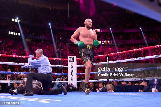 Heavyweight Title: Tyson Fury after knocking out Deontay Wilder at T-Mobile Arena. Paradise, NV 10/9/2021 CREDIT: Erick W. Rasco
