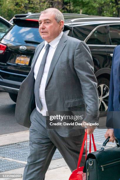 Associate of Rudy Giuliani, Lev Parnas walks past criminal court on October 18, 2021 in New York City. Federal prosecutors are expected to rest their...