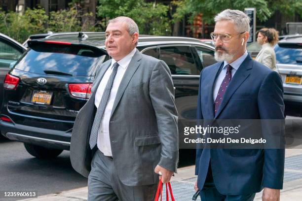 Associate of Rudy Giuliani, Lev Parnas walks past criminal court on October 18, 2021 in New York City. Federal prosecutors are expected to rest their...