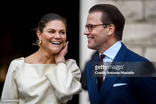 Prince Daniel of Sweden and Crown Princess Victoria of Sweden visit the inauguration of the "Images that change the world" exhibition at Piazza San...