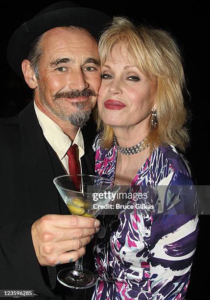 Mark Rylance and Joanna Lumley pose at The Opening Night After Party for "La Bete" on Broadway at Gotham Hall on October 14, 2010 in New York City.