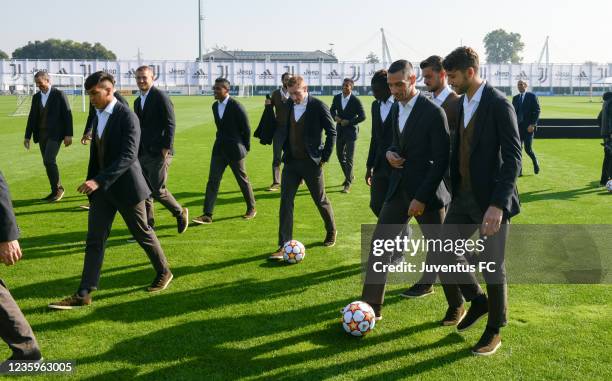 Players of Juventus during the Juventus official team photo at JTC on October 18, 2021 in Turin, Italy.